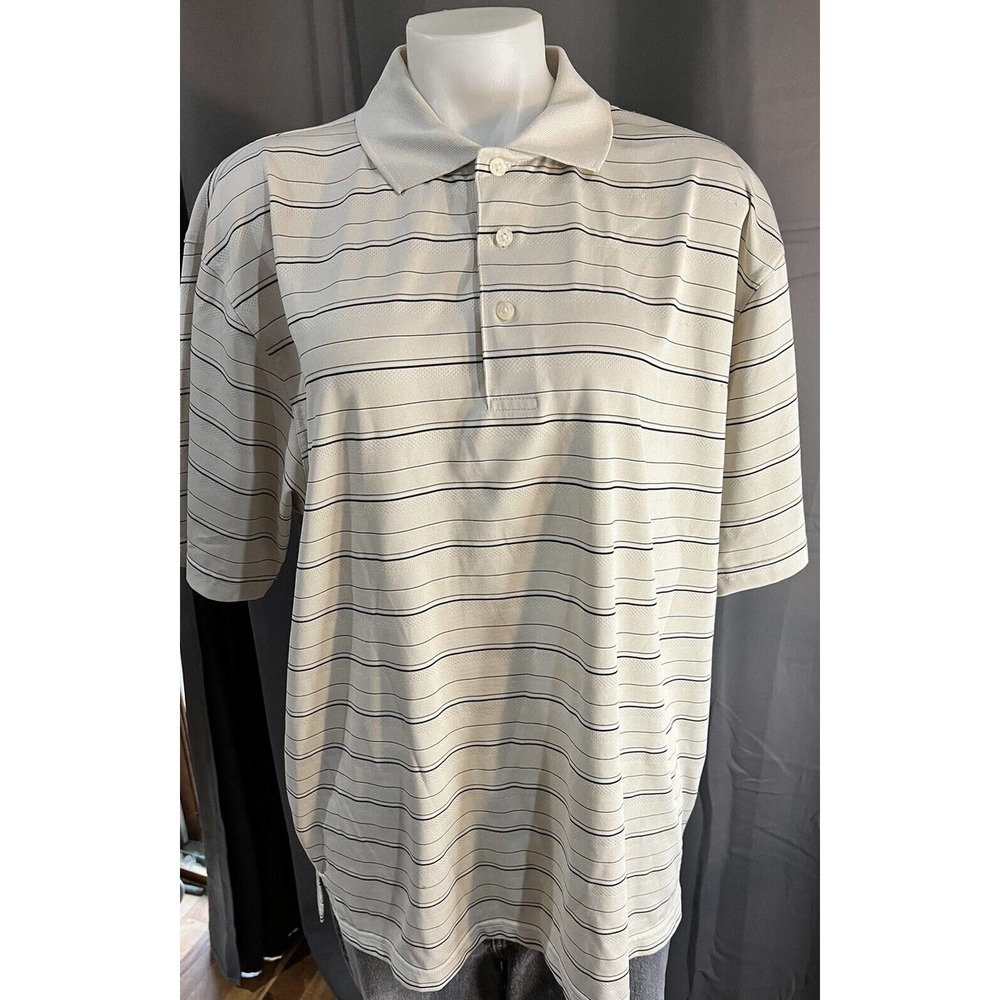 MEN’S PGA TOUR STRIPED POLO GOLF SHIRT, KHAKI, SIZE XL